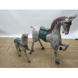 Painted and carved wood figure of a horse and similar smaller figure of a horse (2)