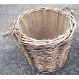 Large country house style wicker and rope handled log basket D60cm H57cm