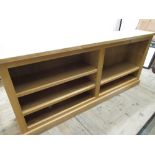 Contemporary light oak divided bookcase with two adjustable shelves either side W170cm D32cm H76cm