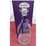 William Yeoward crystal decanter, mallet shaped body decorated with grapes, facetted neck and