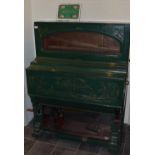 Green Painted Travelling Street Barrel Piano by Heath Prowse & Co Ltd London,Complete with Hand cart