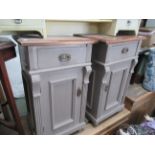 Pair of Victorian style bedside cabinets with single drawer above cupboard door with panelled and