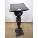 Late Victorian ebonised jardinière stand, square top, reeded sphere mounted on turned tapering