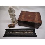 Victorian inlaid walnut writing box ,containing a selecting on writing equipment, makling ware match