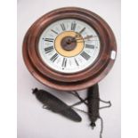 Late C19th black forest postman's alarm wall clock, circular molded stoned beech case D28cm