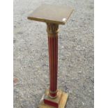 C20th painted and giltwood jardinière stand with square top, fluted column on stepped square base