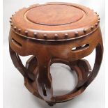 Padouk - far Eastern hardwood stool / occasional table with carved top and pierced sides H47cm W38cm