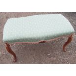 Victorian French style walnut rectangular stool with upholstered top and carved detail W90cm D50cm