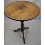 Yorkshire Oak pedestal wine table with circular top, carved Yorkshire rose motif, turned column on