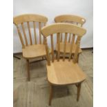 Three Victorian style farmhouse chairs with splatbacks, solid seats on turned ring legs