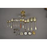 Collection of white metal and silver hallmarked spoons and cutlery, pocket watch, Yorkshire West