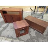 Dark cherry effect two door side cabinet W108cm D35cm H79cm, similar nest of two tables W52cm