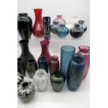Collection of Royal Brierley iridescent vases of various colours, designs and sizes, all signed
