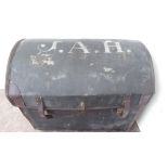 Large black canvas trunk with lid marked JAH W78cm D55cm H63cm, another wooden bound trunk (2)