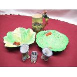 Two Carlton Ware leaf pattern bowls, and a small selection of other decorative ceramics (AF)