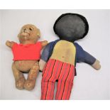Vintage Chad Valley Golly H61cm and a vintage gold plush teddy bear in hand knitted sweater H34cm (