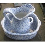 Large Victorian Italian Marble pattern earthenware washstand ewer and basin (2)