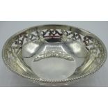 Geo.V silver bonbon dish with beaded edge, pierced sides, Birmingham 1924, 2.3ozt D12.7cm