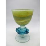 Michael Harris for Mdina, green and blue glass chalice with textured knop stem, signed Michael