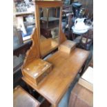 Victorian beech dressing table with raised bevelled edge mirror back with two drawers above two