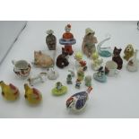 Royal Crown Derby bird paperweight, gold capped, and a collection of small figures