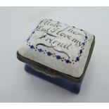 Late C18th/early C19th Battersea type enamel rectangular patch box with cushion lid, with