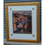 Modern study of female, colour print, 33cm x 53cm, in moulded gilt frame.