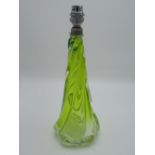 Mid C20th Val St Lambert, Belgian glass table lamp with uranium yellow class base of conical wrythen