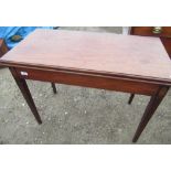 C19th mahogany rectangular fold over tea table with inlaid detail W92cm