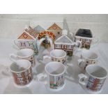 Ringtons collectors Teapots 1950s x2, 1960s, 1980s, and a collection of Ringtons Collectors mugs: