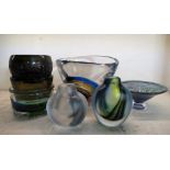 Collection of Kosta Sweden coloured glassware including five bowls and two vases (7)