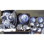 Booths Real Old Willow pattern blue and white dinner service comprising Plates,12 Side Plates, 16