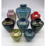 Collection of Royal Brierley iridescent vases of various colours and sizes, max H20cm (8)