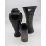 Royal Brierley Black crystal vase with stepped circular base H24cm, Royal Brierley iridescent