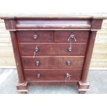 Early C20th mahogany chest with frieze drawer above two short and three long drawers, enclosed by