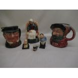 Royal Doulton "Forty Winks" figurine "Falstaff" toby jug and other toby jug, "Fat Boy", "Micawber"