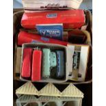 Collection of Tri-ang Minic including track, buildings, three buses, boxed Humber Super Snipe M1543,