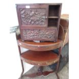 Early C20th mahogany three tier corner wash stand with inlaid detail W47cm D47cm H128cm, small