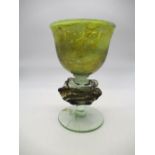 Michael Harris for Mdina, green and purple glass chalice with textured knop stem, signed Michael