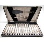 Set of six Art Deco fish knives and forks, with servers retailed by Fattorini & Sons Ltd, Diamond