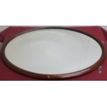 Mahogany framed oval wall mirror beveled plate H76cm x W51cm