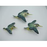 Three Beswick flying kingfisher wall ornaments