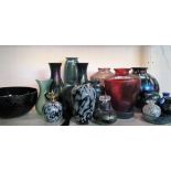 Collection of Royal Brierley art glass style iridescent glassware including, vases, scent bottles,