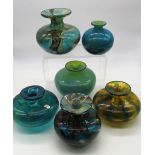 Mdina coloured glass vases all signed Mdina,mmax H14cm (6)