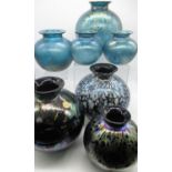 Royal Brierley iridescent spherical shaped vases of various sizes, all signed Royal Brierley Studio,