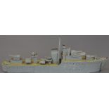 Large hand built wooden waterline model of a WW2 HMS Jersey J class Destroyer No. F72, with light up