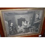 19th C rosewood and gilt slip framed and mounted engraving of family sitting room scene (57.5cm x