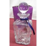 William Yeoward whisky decanter, square body with draped star decoration and globular stopper and