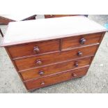 Victorian mahogany chest of two short above three long drawers on bun feet 95cm 47cm 98cm