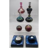 Royal Brierley collection of four iridescent scent bottles with stoppers, and a collection four